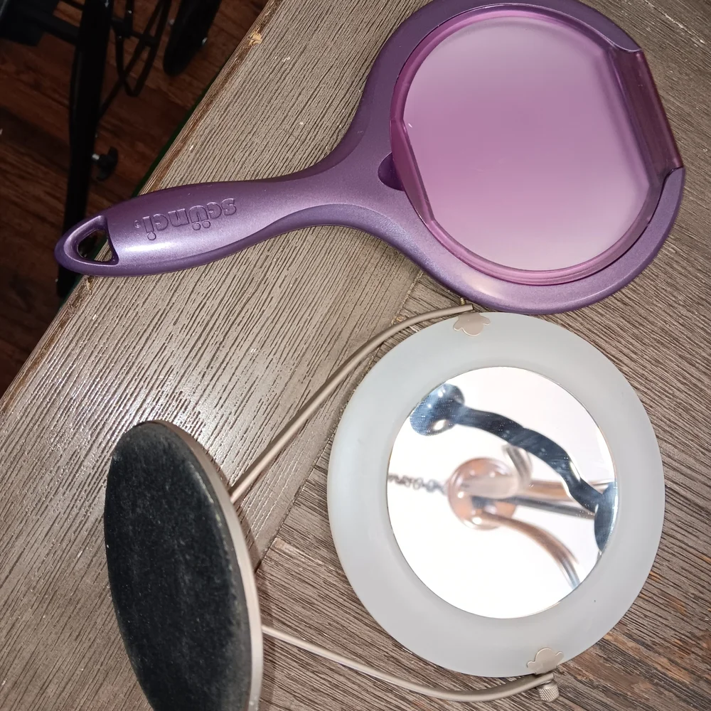 Purple Handheld Mirror And Standing Silver Mirror